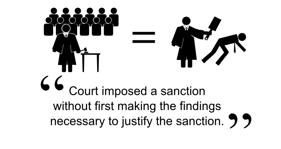=Court imposed a sanction without first making the findings necessary to justify the sanction.
